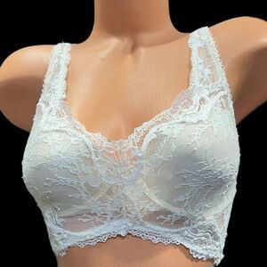 Victorias Secret Dream Angels Lined Demi lace mesh long  bra coconut white 32D
